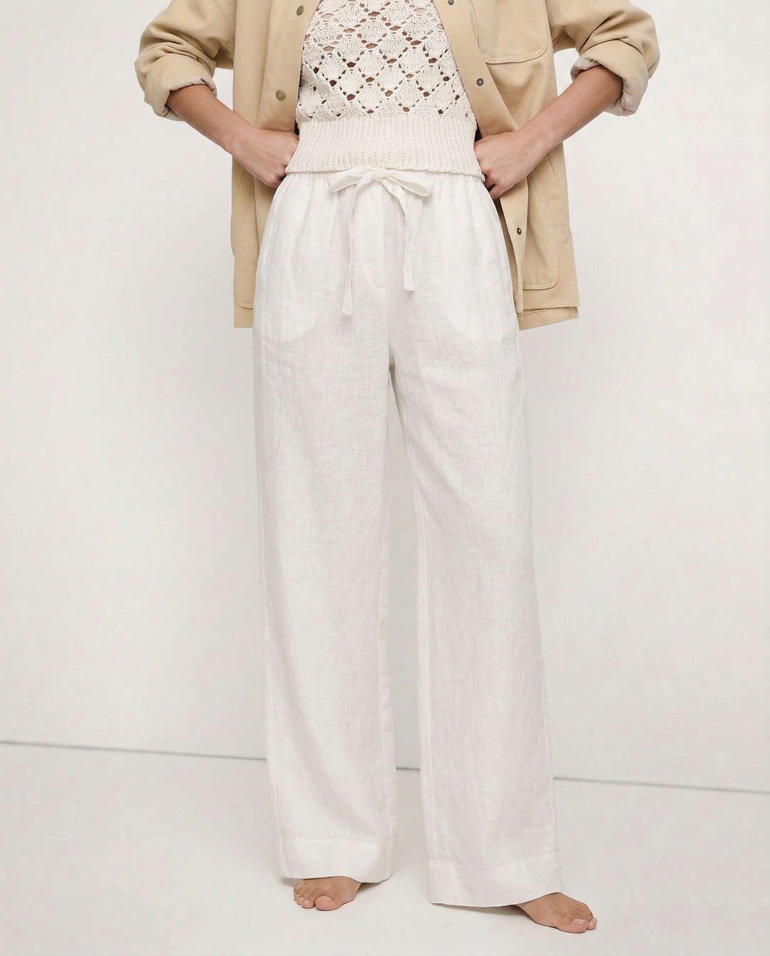Olivia Bennet | Linen Wide Leg Pant for Women in Ruffle Style