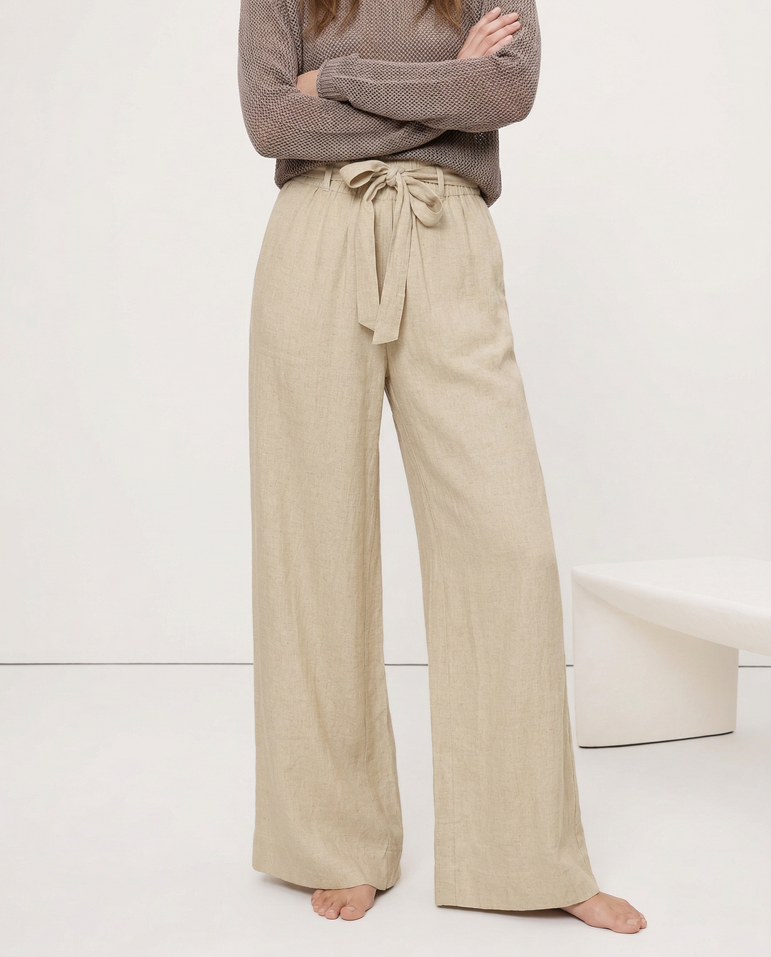 Olivia Bennet | Linen Wide Leg Pant for Women in Ruffle Style