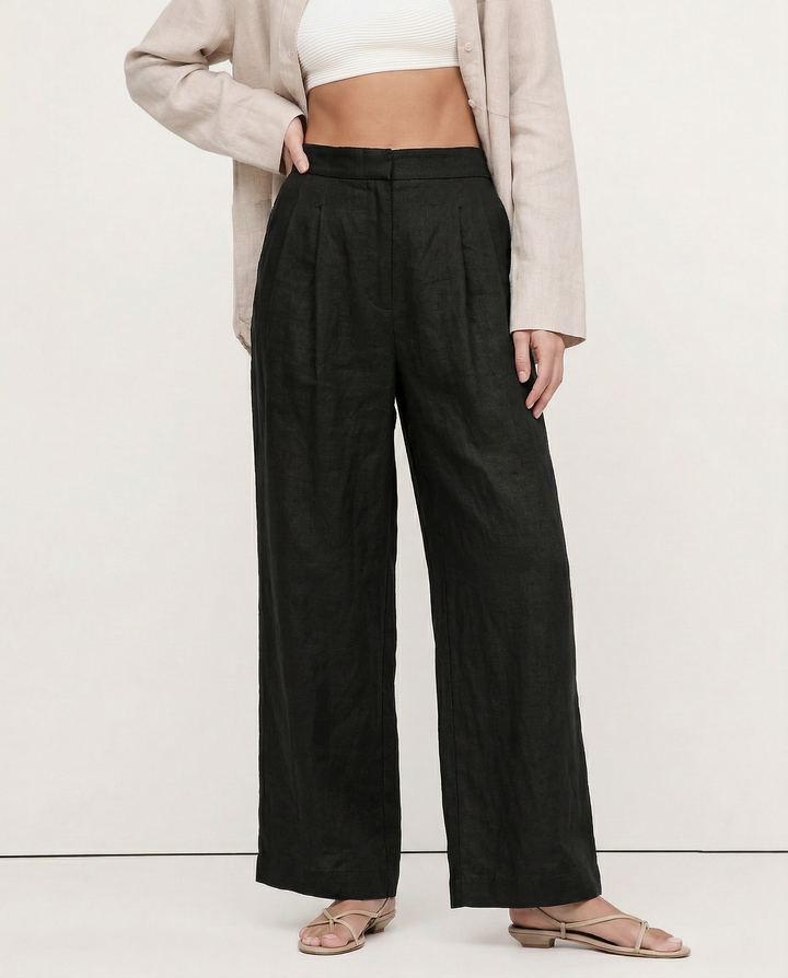 Olivia Bennet | Pleated Wide Leg Linen Pant