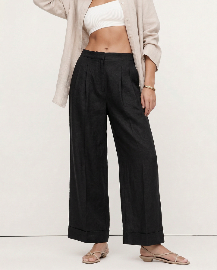 Olivia Bennet | Pleated Wide Leg Linen Pant