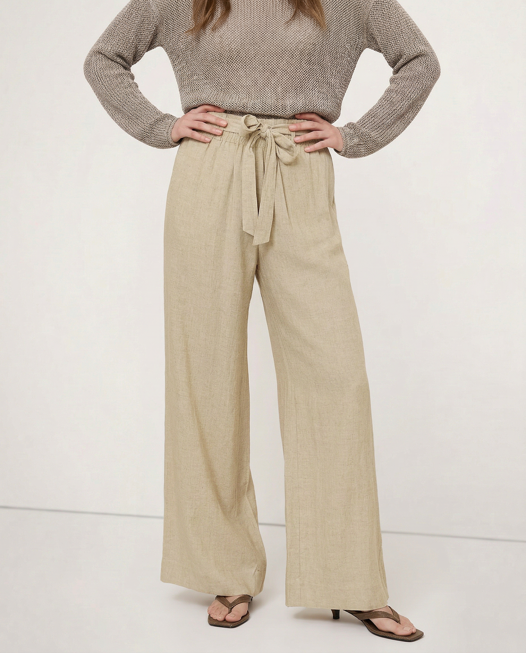 Olivia Bennet | Linen Wide Leg Pant for Women in Ruffle Style