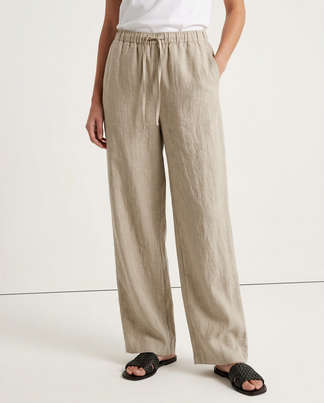 Olivia Bennet | Wide Leg Linen Pant for Women in Natural Color