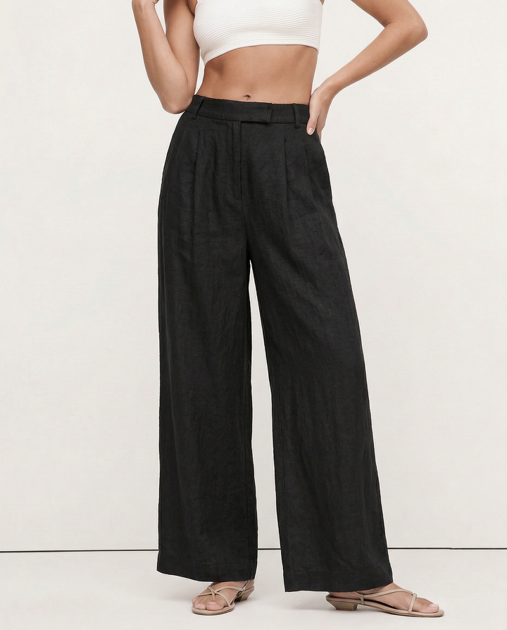 Olivia Bennet | Pleated Wide Leg Linen Pant