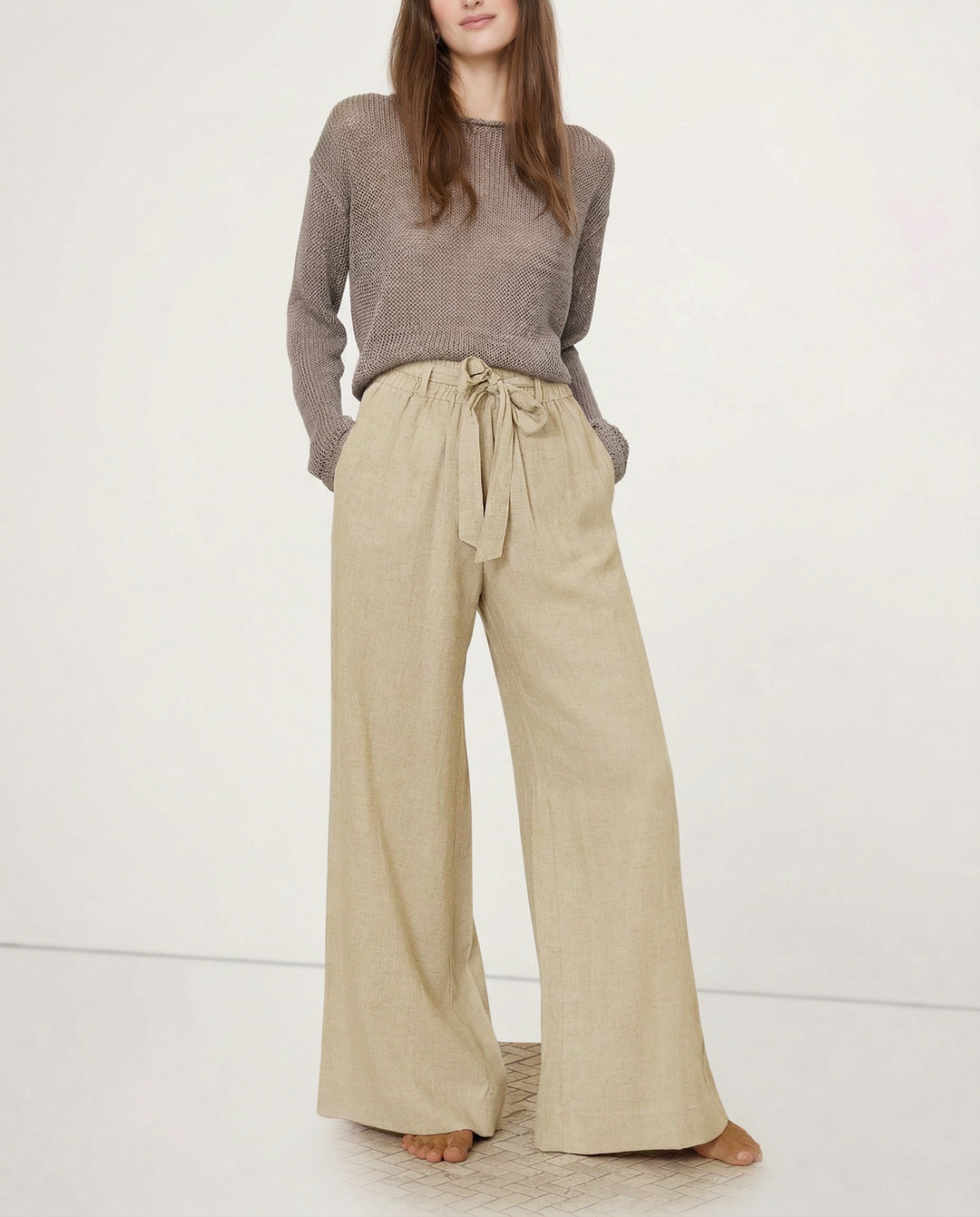 Olivia Bennet | Linen Wide Leg Pant for Women in Ruffle Style
