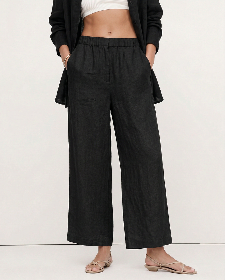 Olivia Bennet | Pleated Wide Leg Linen Pant