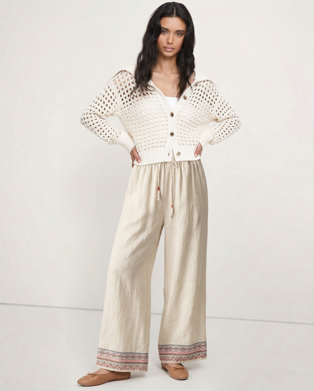 Olivia Bennet | Wide Leg Pant for Women in Natural Fabric