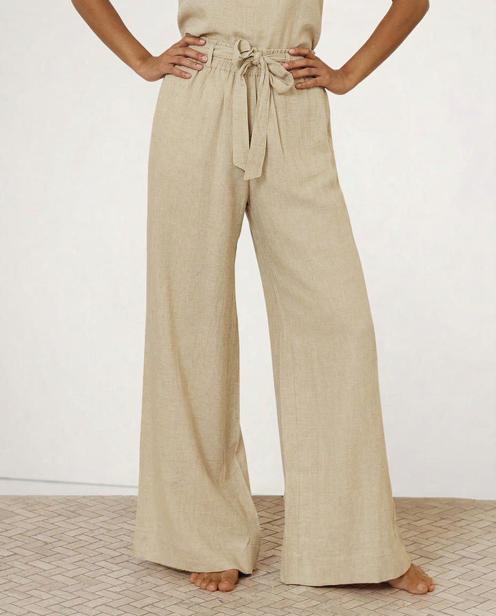 Olivia Bennet | Linen Wide Leg Pant for Women in Ruffle Style