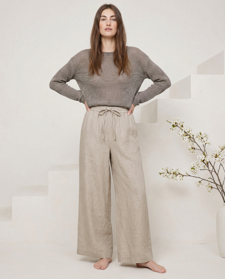 Olivia Bennet | Linen Wide Leg Pant for Women in Ruffle Style