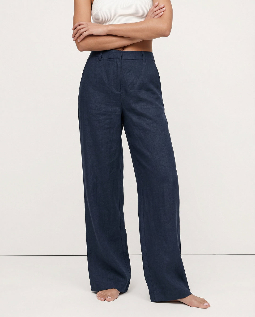 Olivia Bennet | Linen Wide-Leg Trousers for Women in Natural