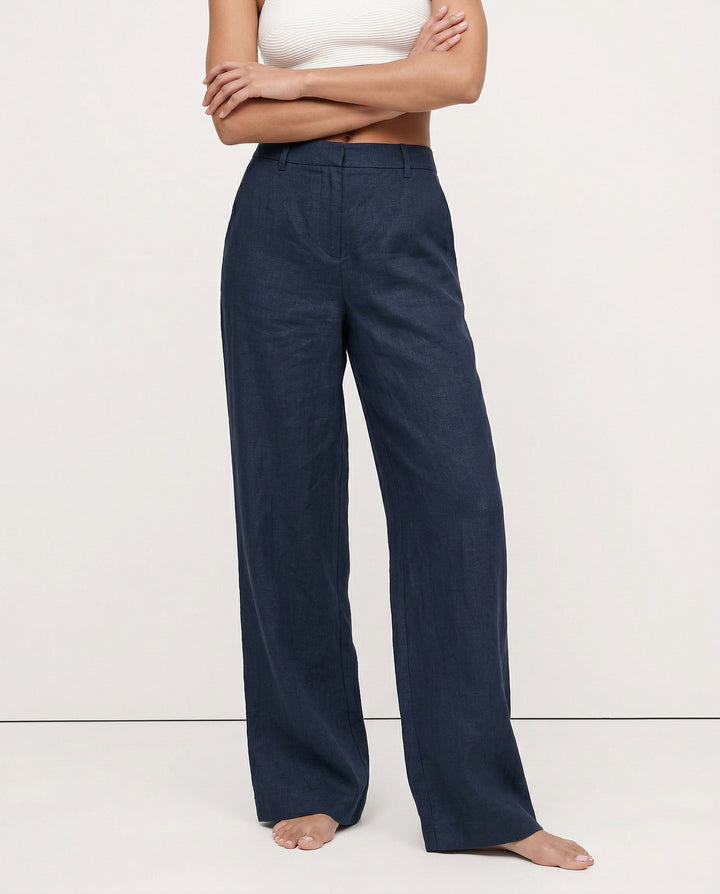 Olivia Bennet | Linen Wide-Leg Trousers for Women in Natural