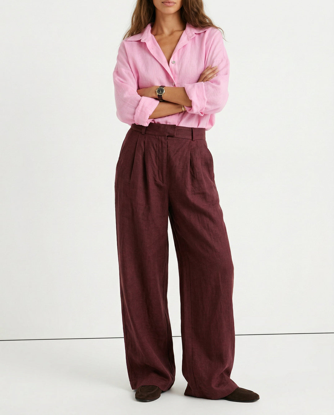 Olivia Bennet | Linen Wide-Leg Trousers for Women in Natural