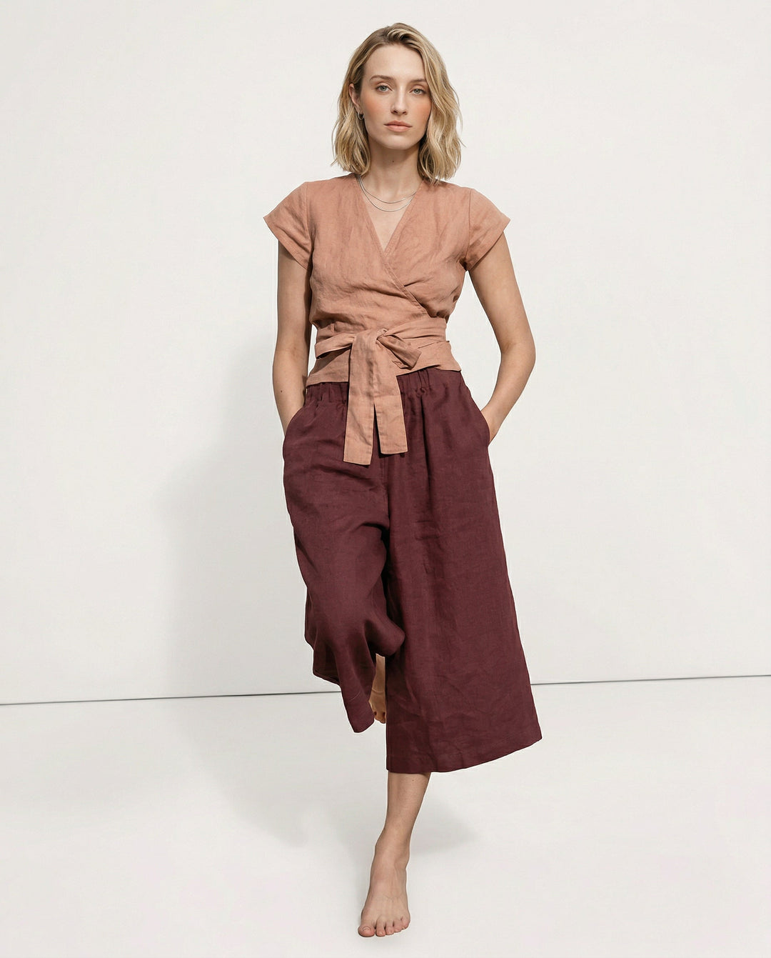 Olivia Bennet | Wide Leg Linen Pant for Women in Natural