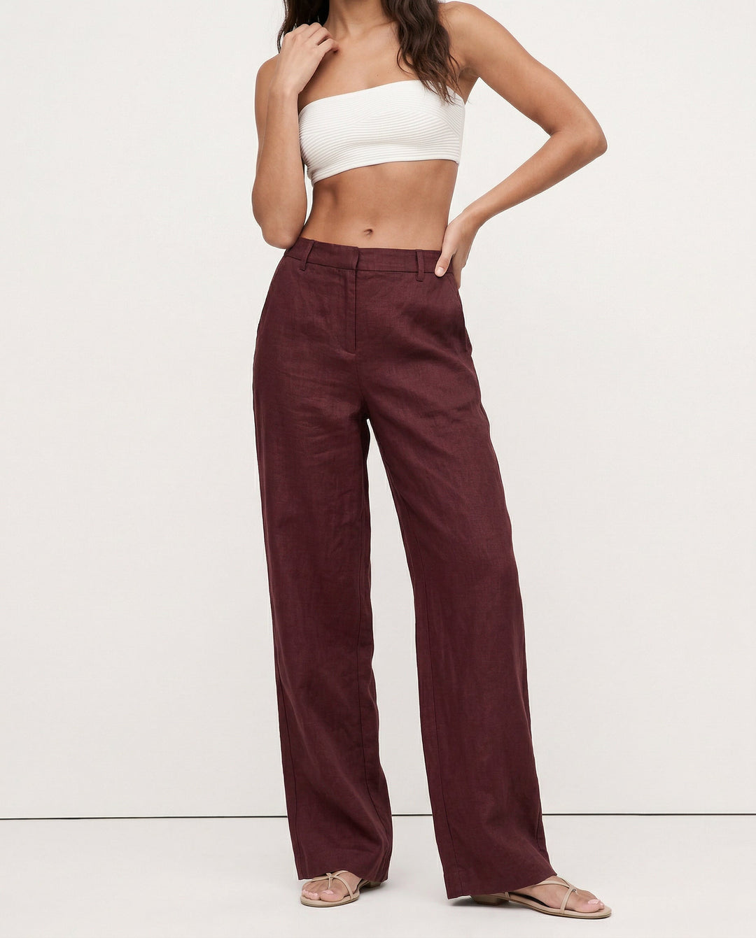 Olivia Bennet | Linen Wide-Leg Trousers for Women in Natural