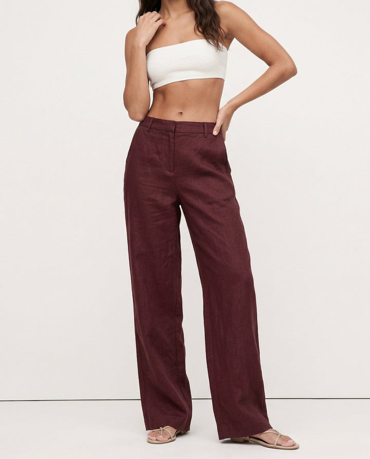 Olivia Bennet | Linen Wide-Leg Trousers for Women in Natural