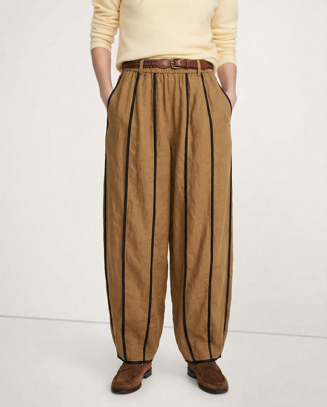 Olivia Bennet | Green Stripe Linen Wide Leg Pant