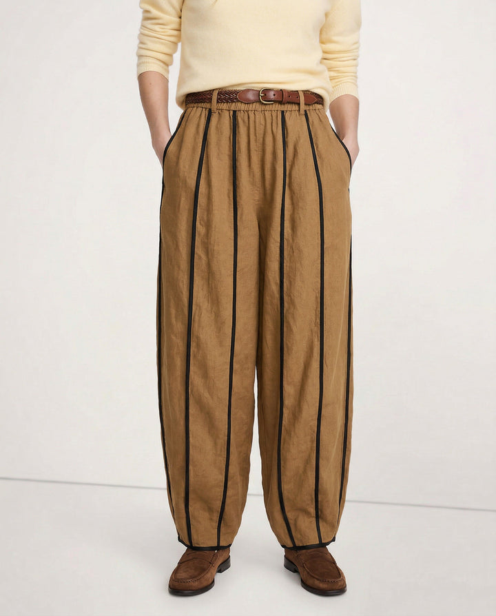 Olivia Bennet | Green Stripe Linen Wide Leg Pant