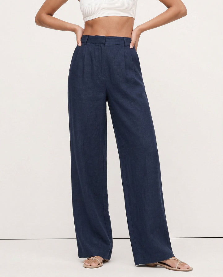 Olivia Bennet | Linen Wide-Leg Trousers for Women in Natural