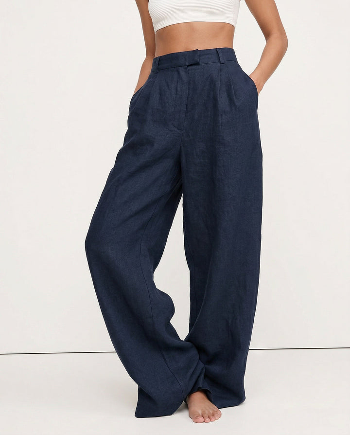 Olivia Bennet | Linen Wide-Leg Trousers for Women in Natural