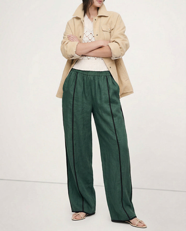 Olivia Bennet | Green Stripe Linen Wide Leg Pant