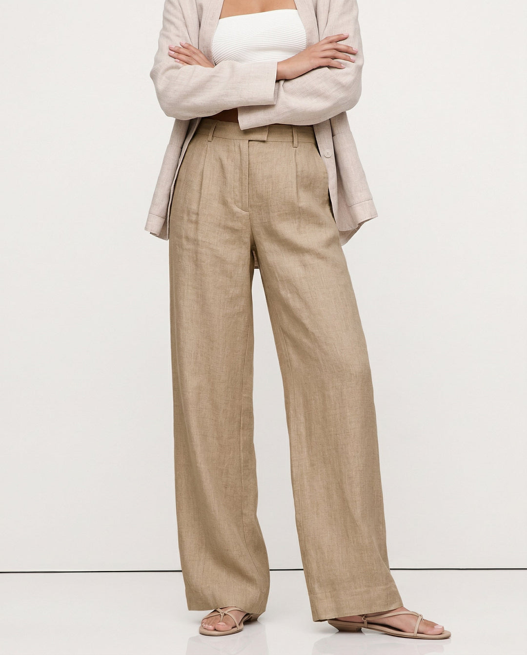Olivia Bennet | Linen Wide-Leg Trousers for Women in Natural