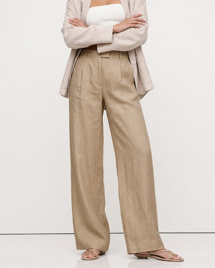 Olivia Bennet | Linen Wide-Leg Trousers for Women in Natural