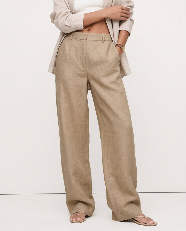 Olivia Bennet | Linen Wide-Leg Trousers for Women in Natural