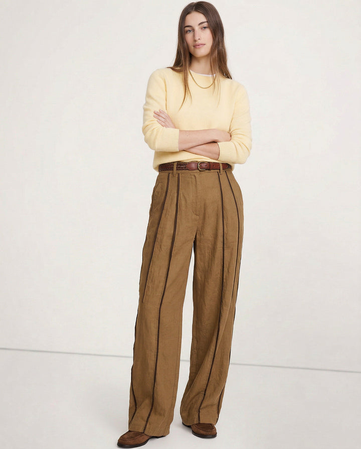 Olivia Bennet | Green Stripe Linen Wide Leg Pant