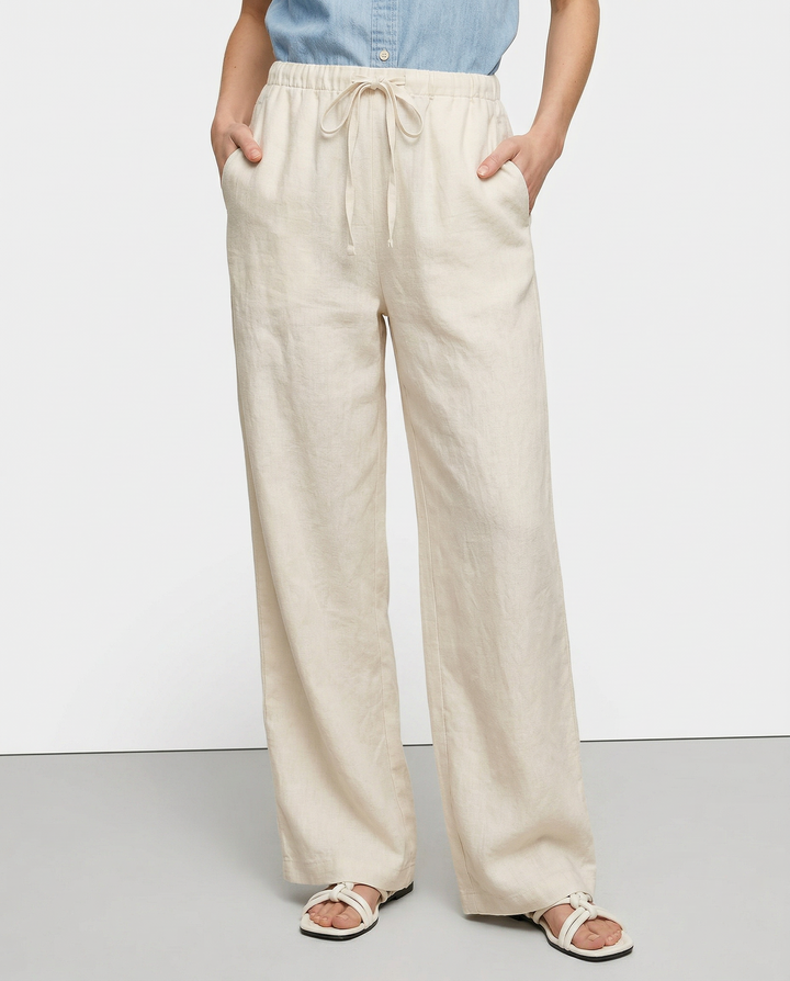 Olivia Bennet | Wide Leg Linen Pant for Women in Natural Color