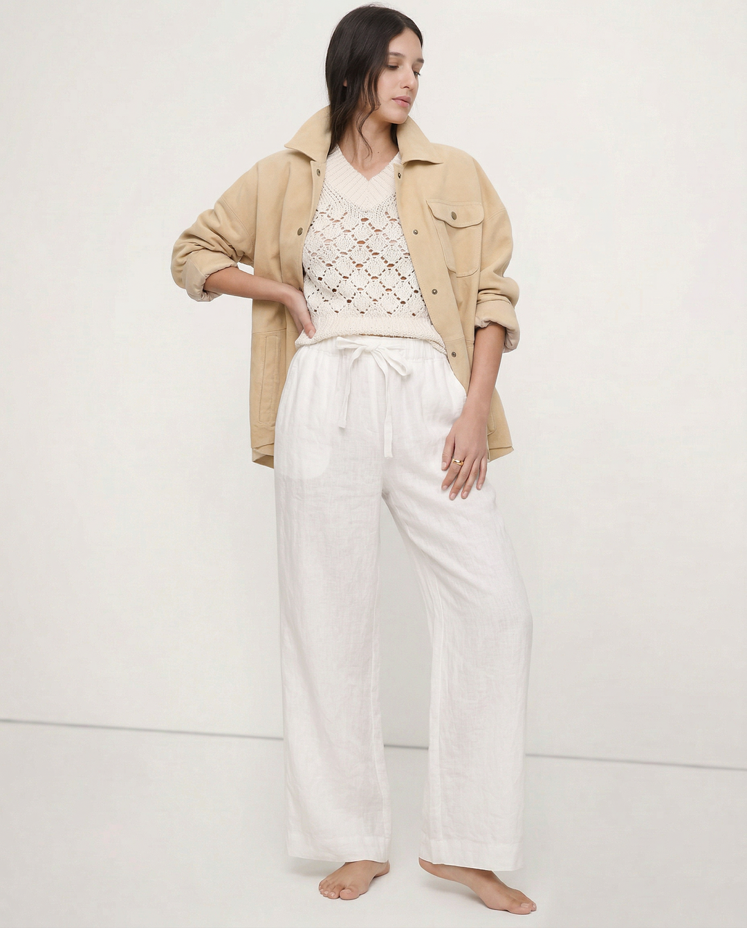 Olivia Bennet | Linen Wide Leg Pant for Women in Ruffle Style