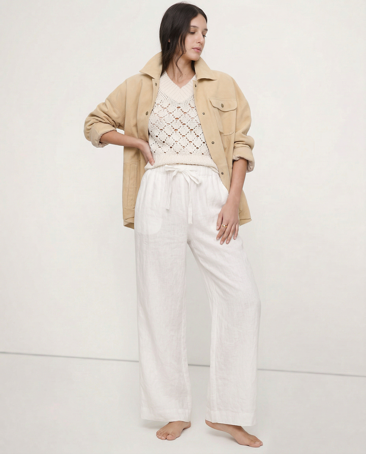 Olivia Bennet | Linen Wide Leg Pant for Women in Ruffle Style