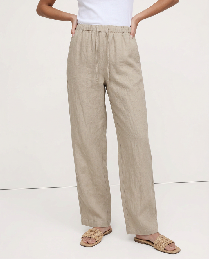 Olivia Bennet | Wide Leg Linen Pant for Women in Natural Color