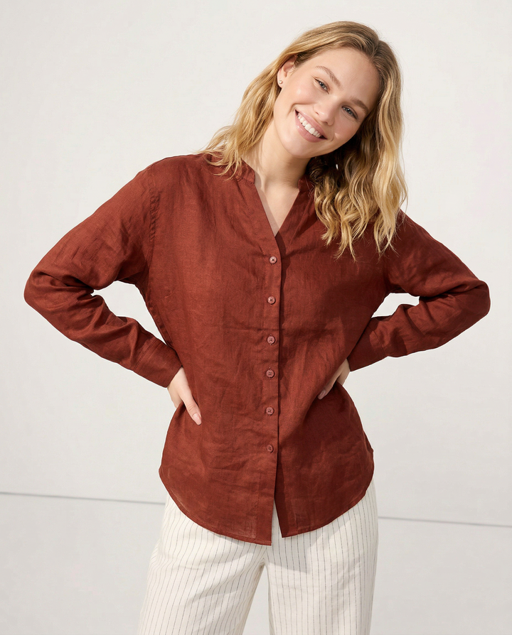 Olivia Bennet | Linen V-Neck Shirt for Women