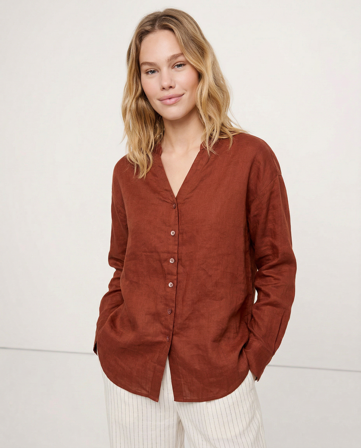 Olivia Bennet | Linen V-Neck Shirt for Women