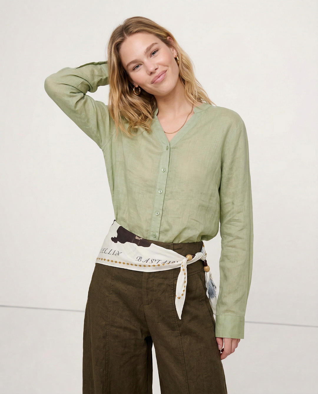 Olivia Bennet | Linen V-Neck Shirt for Women