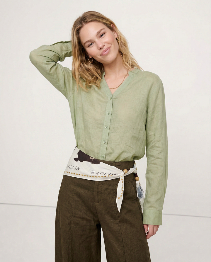Olivia Bennet | Linen V-Neck Shirt for Women
