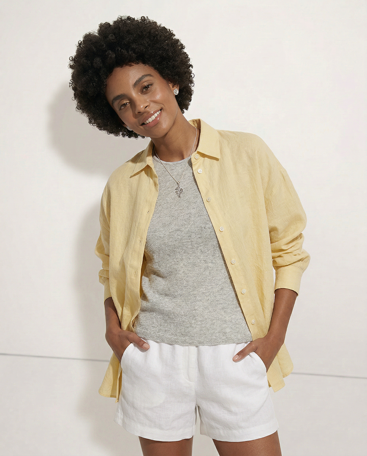Olivia Bennet | Linen Shirt for Women in White with Slit Hem