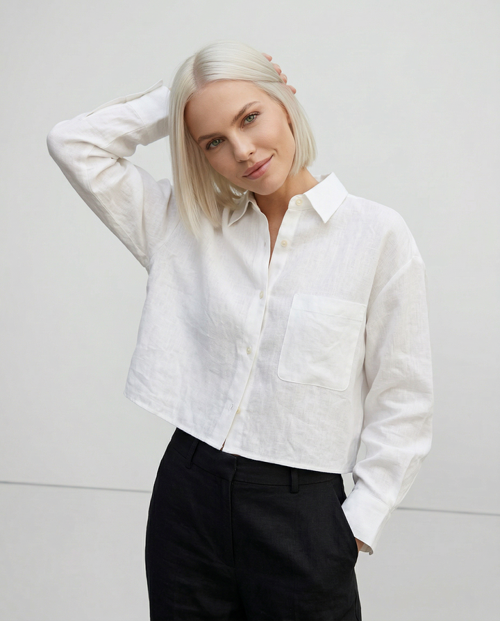 Olivia Bennet | Cropped Long Sleeve Linen Shirt