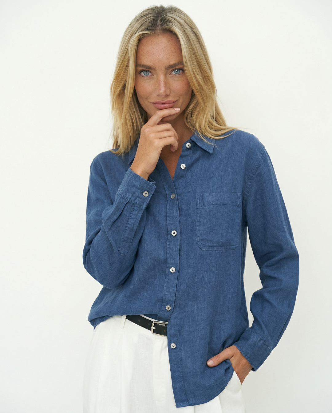 Olivia Bennet | Linen Shirt for Women, Relaxed Fit, White