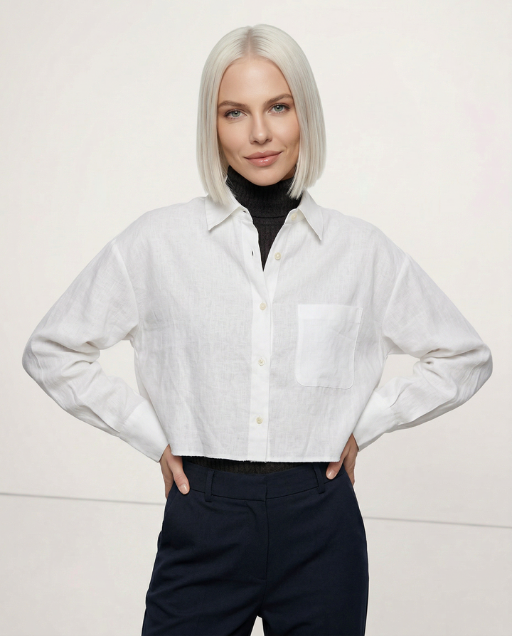 Olivia Bennet | Cropped Long Sleeve Linen Shirt