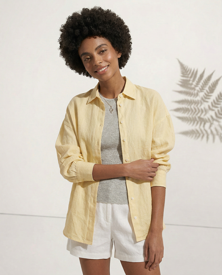 Olivia Bennet | Linen Shirt for Women in White with Slit Hem