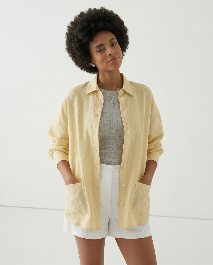 Olivia Bennet | Linen Shirt for Women in White with Slit Hem
