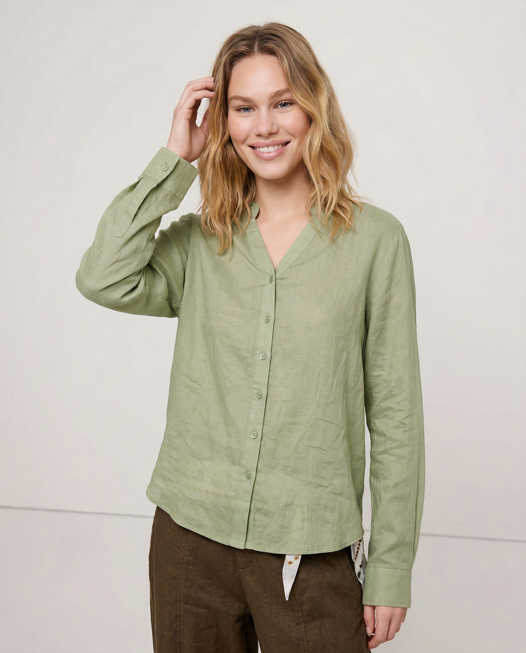 Olivia Bennet | Linen V-Neck Shirt for Women