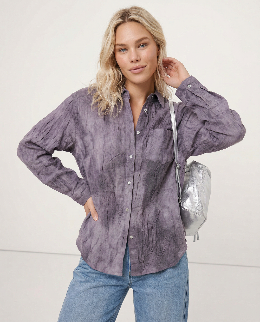Olivia Bennet | Pleated Linen Button Shirt
