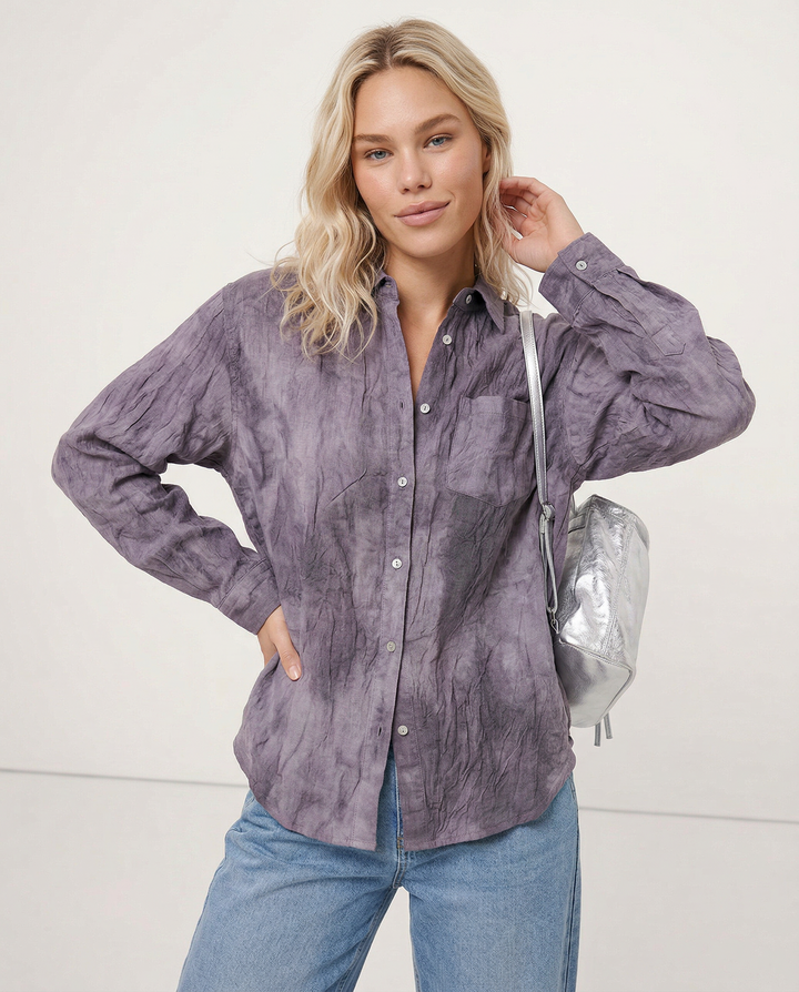 Olivia Bennet | Pleated Linen Button Shirt