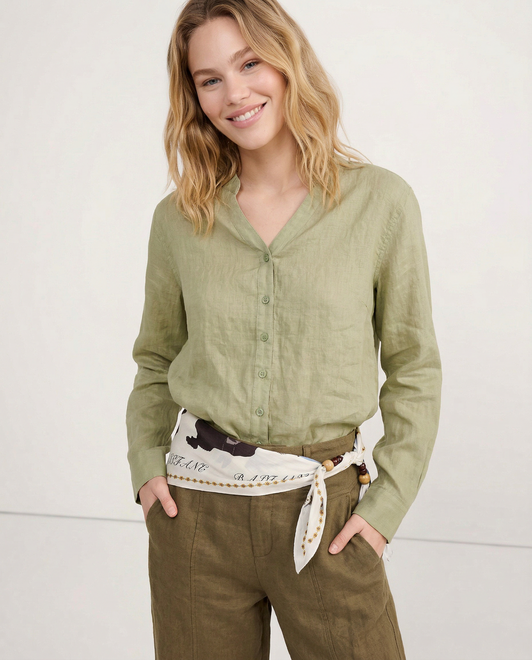 Olivia Bennet | Linen V-Neck Shirt for Women