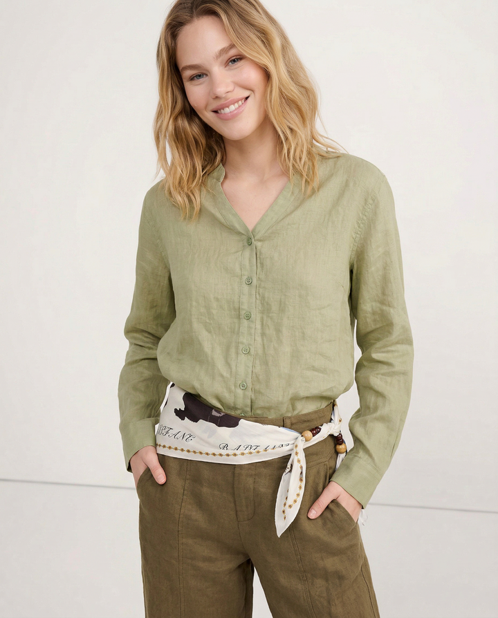 Olivia Bennet | Linen V-Neck Shirt for Women