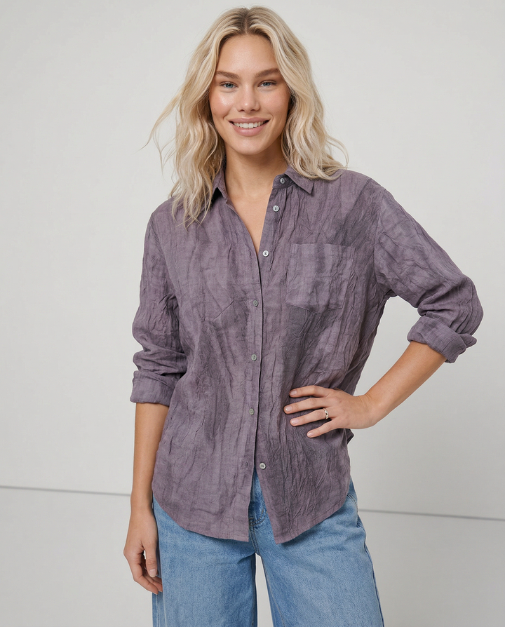 Olivia Bennet | Pleated Linen Button Shirt