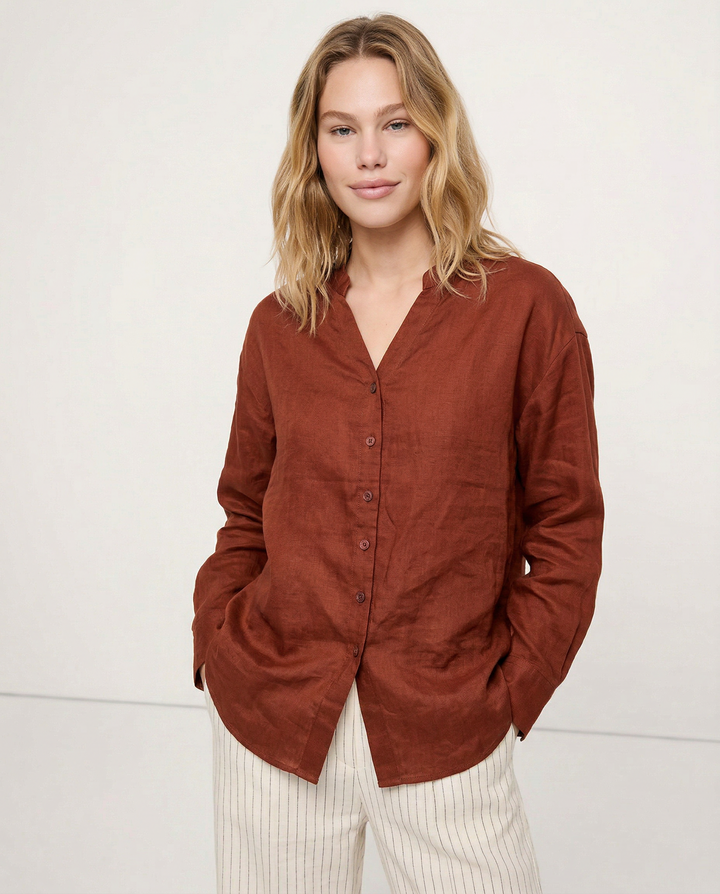 Olivia Bennet | Linen V-Neck Shirt for Women