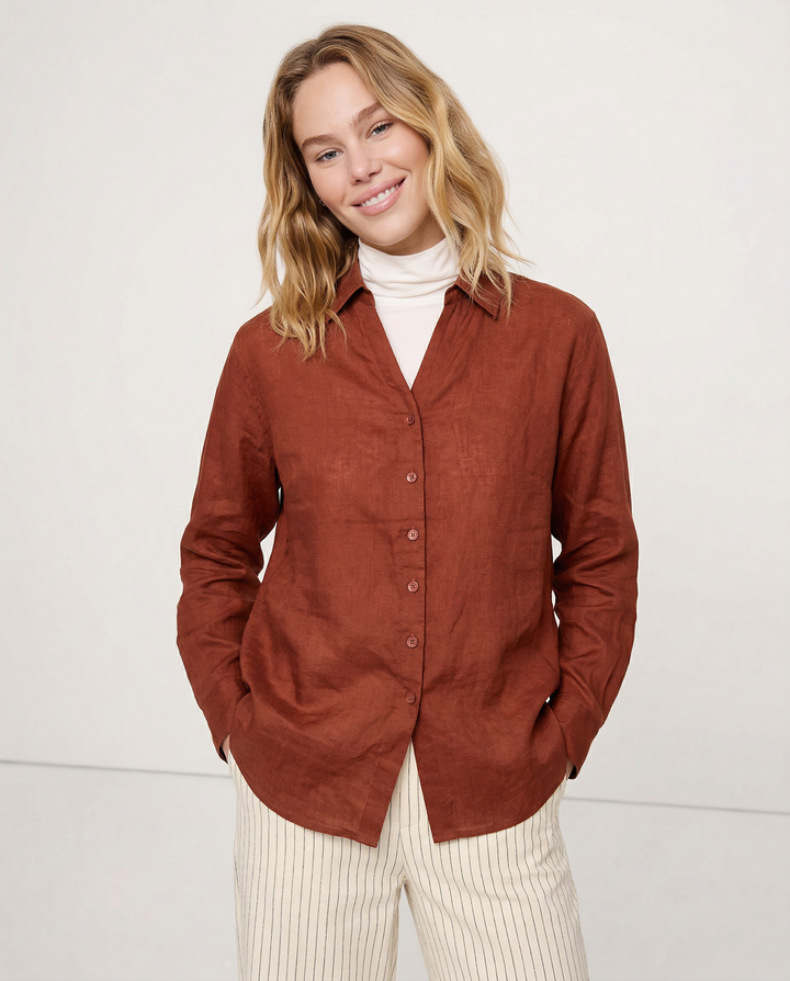 Olivia Bennet | Linen V-Neck Shirt for Women