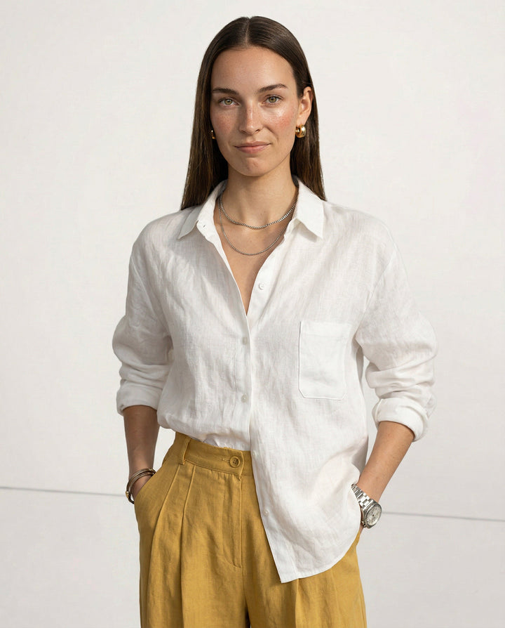 Olivia Bennet | Soft Linen Open Collar Shirt